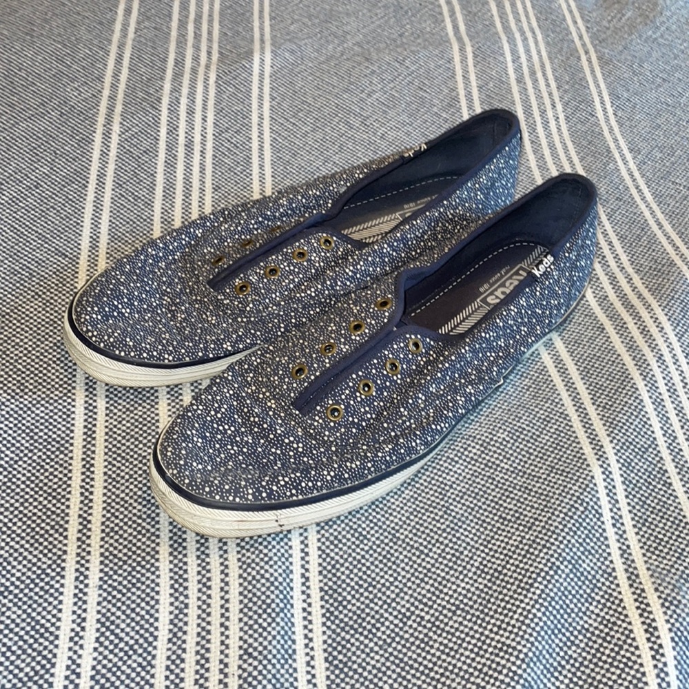 Dotted Navy Keds Slip Ons Women Size 10